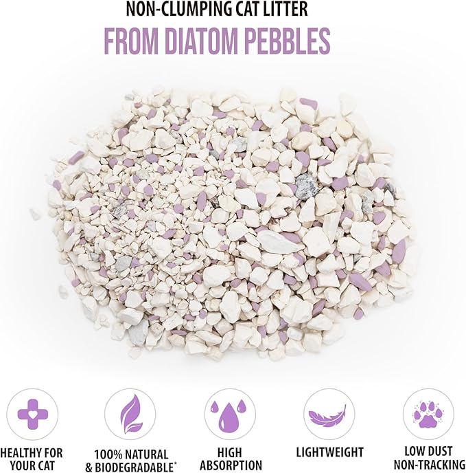 Skoon All Natural Cat Litter (2 Bags) - Lavender - Lightweight, Low Tracking, Non-Clumping Diatom Pebbles Absorb, Lock, and Seal Waste for Best Odor Control-Mewly Pet