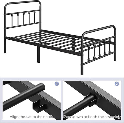 Yaheetech Classic Metal Platform Bed Frame Mattress Foundation with Victorian Style Iron-Art Headboard/Footboard/Under Bed Storage/No Box Spring Needed/Twin XL Size Black