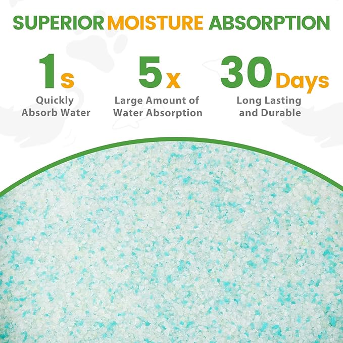 NEWORD Crystals Cat Litter Superior Odor Control 14 lbs Total (2 Pack of 7lb Bags) Soft-On-Paws Low Tracking Dust-Free Green Silica Gel, Aloe Vera Fragrance-Mewly Pet