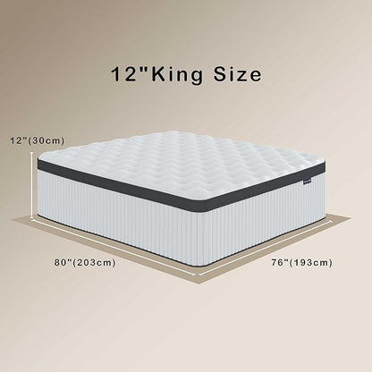 King Size Mattress, 12 Inch King Size Memory Foam Mattress in A Box for Comfort Sleep & Pain Relief, CertiPUR-US Certified, Medium Firm Mattresses