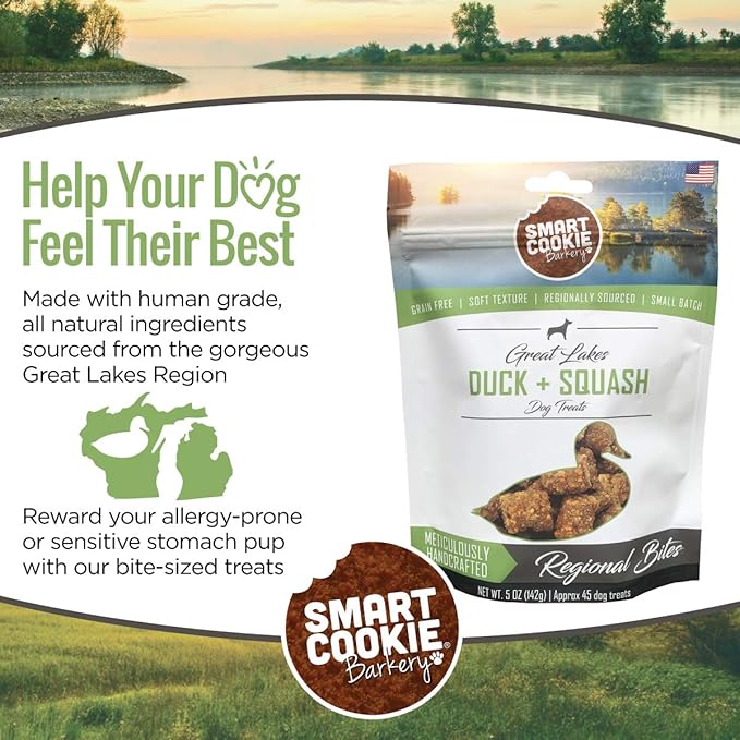 Smart Cookie All Natural Dog Treats - Duck & Squash - Training Treats for Dogs & Puppies with Allergies, Sensitive Stomachs - Soft Dog Treats, Chewy, Grain Free, Made in USA - 5oz, Pack of 3-Mewly Pet