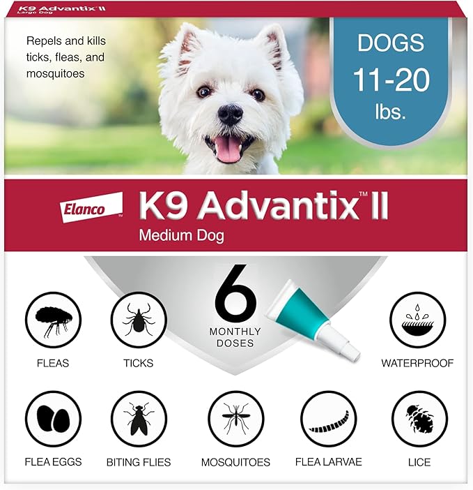 K9 Advantix II Medium Dog Vet-Recommended Flea, Tick & Mosquito Treatment & Prevention | Dogs 11-20 lbs. | 6-Mo Supply-Mewly Pet
