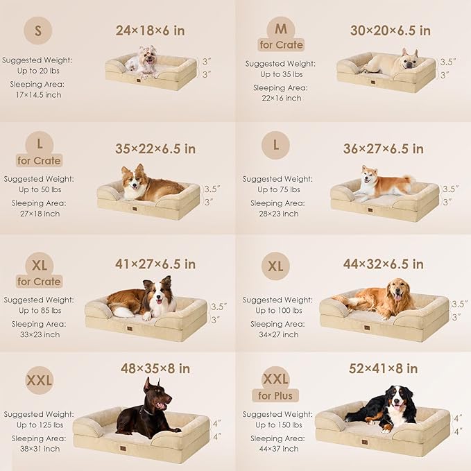 EHEYCIGA Orthopedic Dog Bed for Medium Dogs, Waterproof Memory Foam Medium Dog Beds with Sides, Non-Slip Bottom and Egg-Crate Foam Pet Couch Bed with Washable Removable Cover, Greige-Mewly Pet
