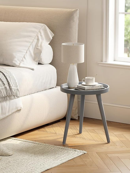 Apicizon Grey Round Side Table Set of 2, Tray Nightstand Sofa Coffee End Table for Living Room, Bedroom, Small Spaces, Easy Assembly Bedside Table, 15 x 18 Inches, Grey