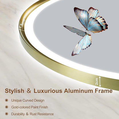 S'bagno 32" Round Gold LED Mirror for Bathroom With Frontlit & Backlit, Metal Frame, Anti-Fog, Stepless Dimmable, 3 Colors Temperature Vanity Mirror