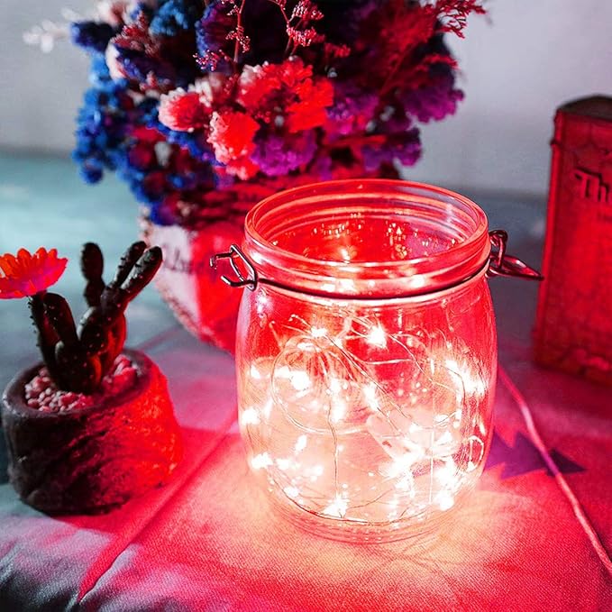 Led Fairy Lights Battery Operated, 4 Packs Mini Battery Powered Copper Wire Starry Fairy Lights for Bedroom, Christmas, Parties, Wedding, Centerpiece, Decoration (5m/16ft Red)