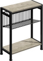 Small Side Table for Small Space, 3-Tier Narrow End Table with Magazine Holder, Slim Nightstand, Skinny Snack Couch Table in Living Room, Bedroom, Study, Kitchen and Balcony (Greige)