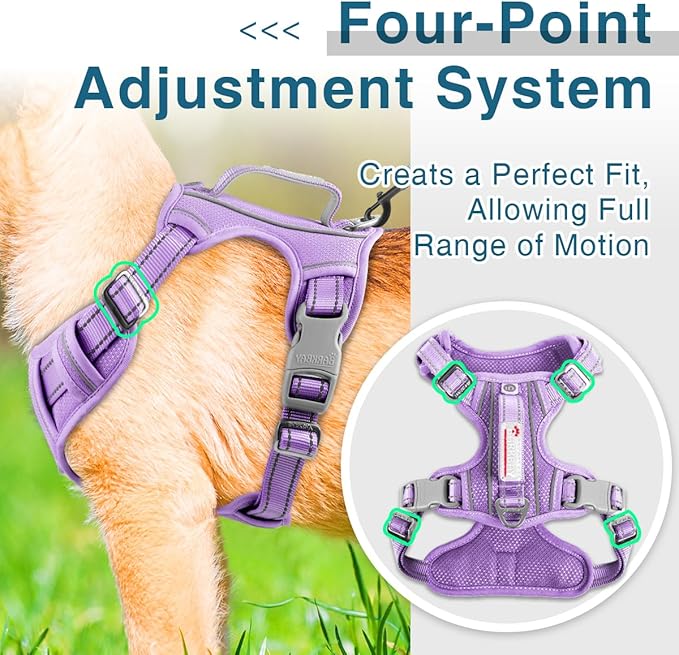 BARKBAY Dog Harness No Pull with ID Tag Pocket - Heavy Duty, Reflective, Easy Control for Large Dogs(Violet Purple,M)-Mewly Pet