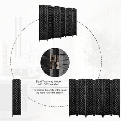 Rose Home Fashion Room Divider, 6 ft Tall Room Dividers and Folding Privacy Screens, 16in Privacy Screen 6 Panel Black Space Temporary Wall Foldable Partition Separation