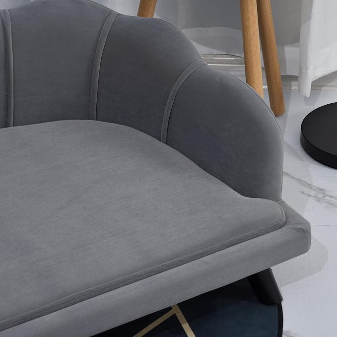 PawHut Velvet Large Dog Couch with Foam Cushion, Soft and Cute Dog Bed with Pearl Design, Dog Sofa for Big and Medium Dogs, Charcoal Gray-Mewly Pet