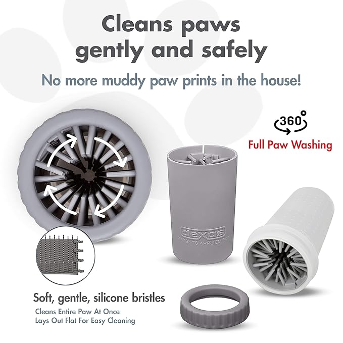 Dexas Medium MudBuster Portable Dog Paw Washer, Light Gray - Premium Quality Pet Supplies and Dog Accessories - Cleansing, Self Cleaning, Silicone - 6x6x6 Inches, 0.308 kg, 1 Count-Mewly Pet