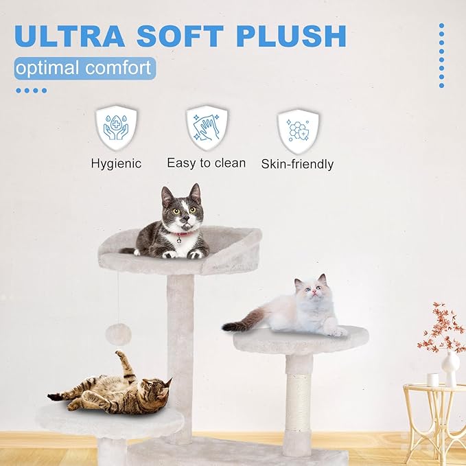 FDW Cat Tree 54in Cat Tower Multi-Level Durable Cat Scratching Post & Cozy Fun Cat Jumping Platform Space Saving Cat Condo Pet Play House for Indoor Cats,Beige-Mewly Pet