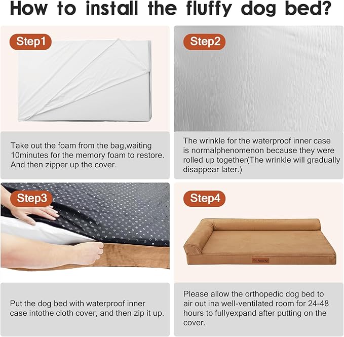 Chew Proof Dog Bed, 3" Memory Foam Dog Bed for Medium and Large Dogs, Removable and Washable Microsuede Cover, Waterproof Liner, Nonskid Bottom, 41x27 Inches XL Khaki-Mewly Pet