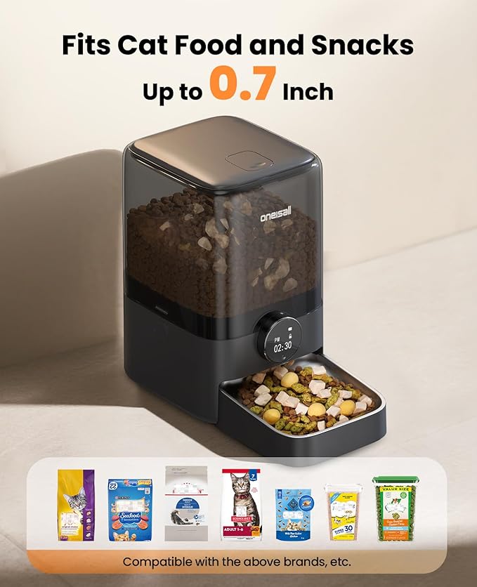 oneisall Automatic Cat Feeder for Large Kibble and Snacks, 20 Cups/5L Timed Pet Feeder for Cats Indoor, Programmable Dry Food Dispenser (Black)-Mewly Pet