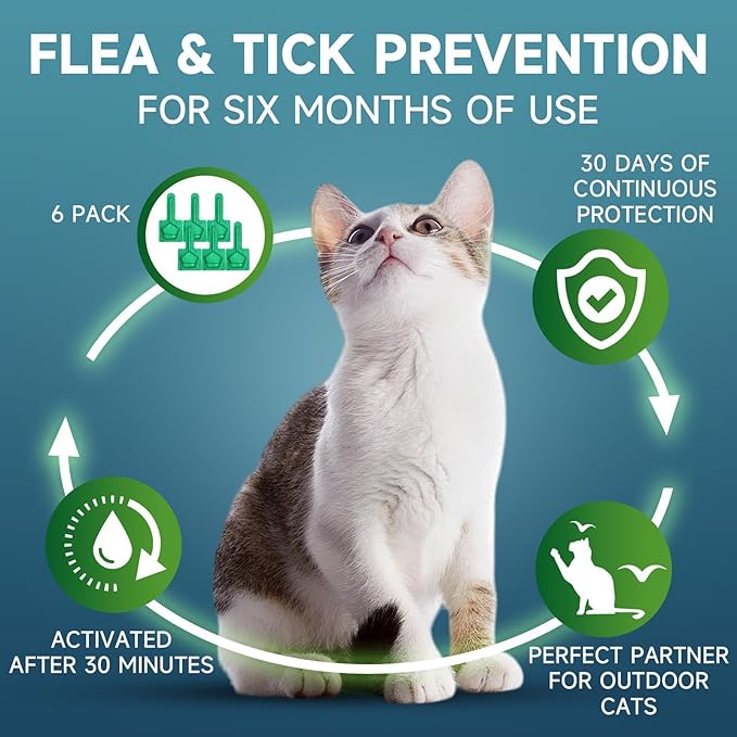 Flea Treatment for Cat Flea and Tick Prevention for Cats Kitten, 6-Month Supply, Cat Flea Treatment & Control, Repellent, Fast Acting Topical Drops for Cats, Over 1.5 lbs, 24-Hour Protect-Mewly Pet