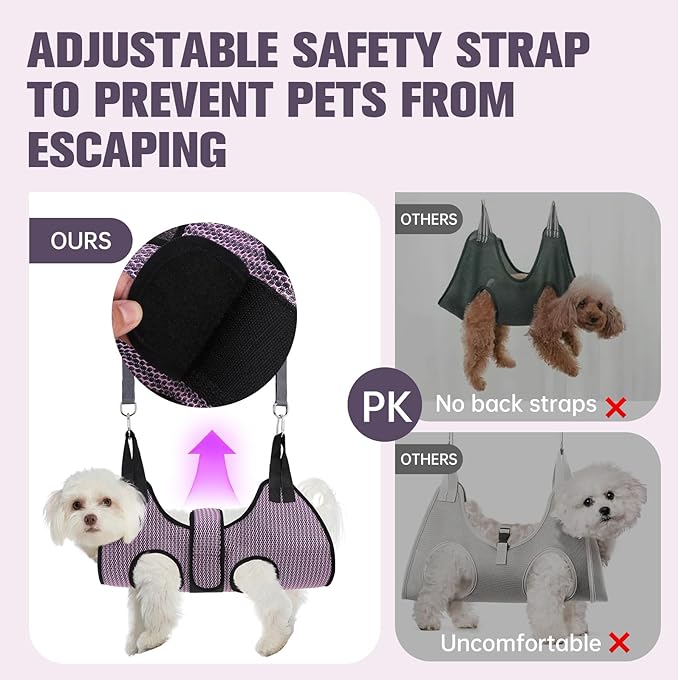 PAWCHIE Dog Grooming Hammock Harness for Dogs & Cats with Pet Nail Clipper Trimmer- Breathable Cat Hanger Sling for Trimming Clipping Nails-Dog Hammock Restraint Bag for Small Medium Large Dog, Pink S-Mewly Pet
