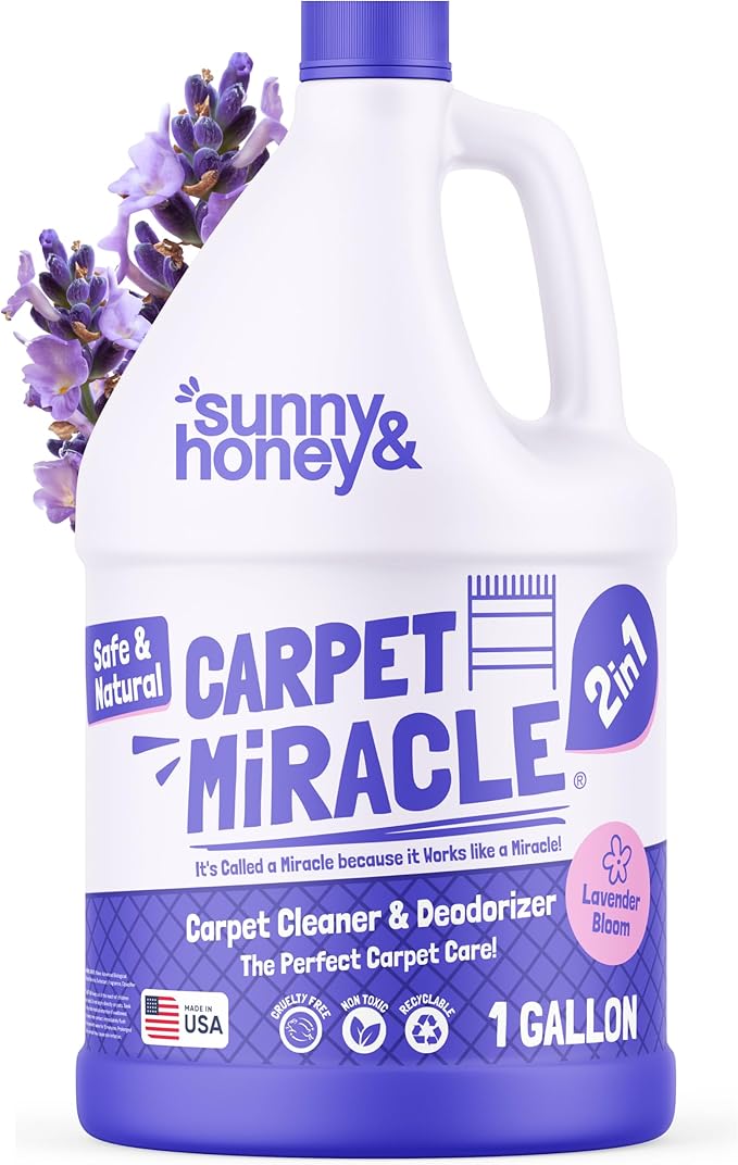 Sunny & Honey Carpet Cleaner Shampoo - 128 Fl Oz, Light Lavender Scent - Pet Stain Remover & Odor Eliminator - Rug Cleaner & Upholstery Cleaner Solution for Machine Use-Mewly Pet