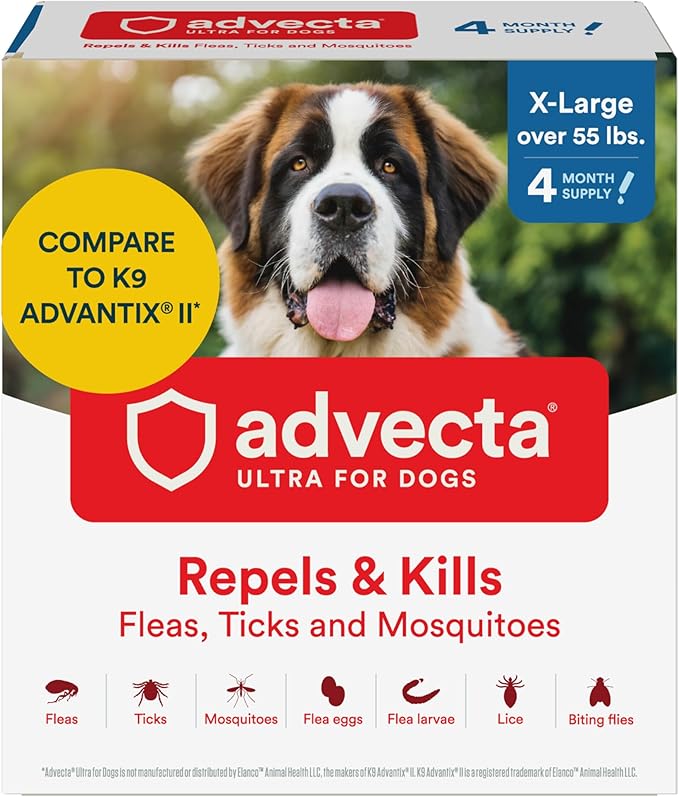 Ultra Flea And Tick Prevention For Dogs - Dog and Puppy Treatment and Control - Mosquito Repellent - XL, Fast Acting Waterproof Topical Drops, 4 Month Supply-Mewly Pet