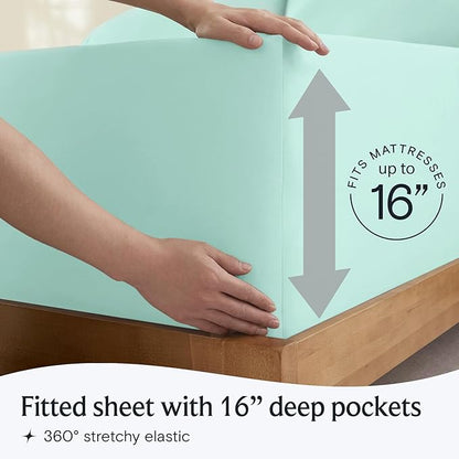 LuxClub 3 PC Sheet Set Bed Sheets Deep Pockets 16" Eco Friendly Wrinkle Free Cooling Machine Washable Hotel Bedding Silky Soft - Aquamarine Twin