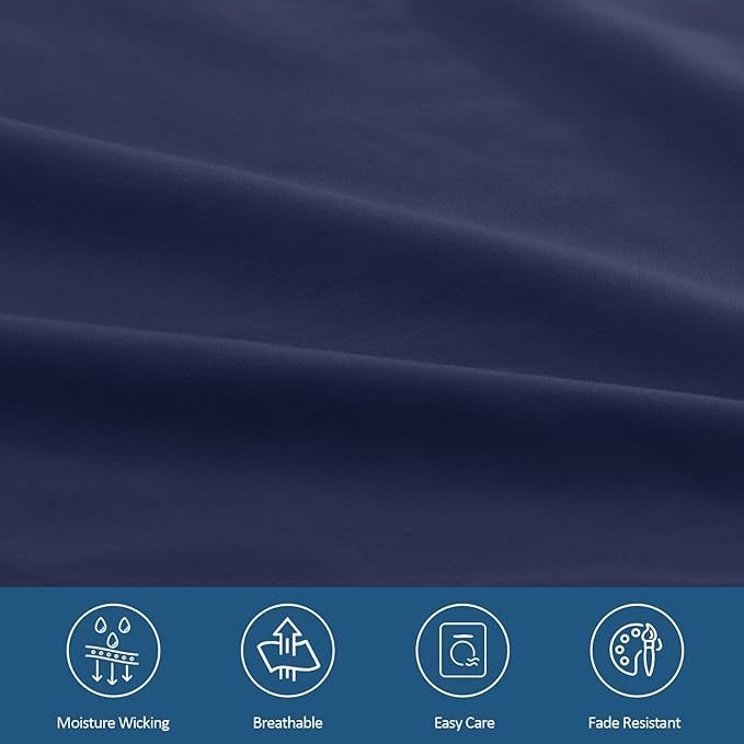 Queen Sheet Set for Air Mattress - Sheets Queen Size Bed Set - 3Pcs Side Storage Pocket Fitted Sheet & Pillowcases Easily Fits 16in to 24in Pillow Top Air Bed Mattress - Navy Blue
