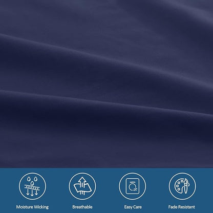Queen Sheet Set for Air Mattress - Sheets Queen Size Bed Set - 3Pcs Side Storage Pocket Fitted Sheet & Pillowcases Easily Fits 16in to 24in Pillow Top Air Bed Mattress - Navy Blue
