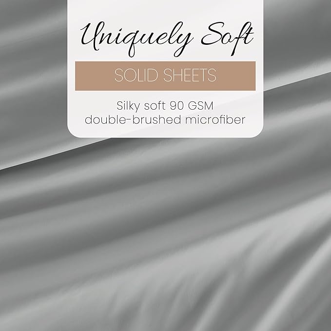 Linen Market Double-Brushed Microfiber California King Sheet Set 4 Piece – Oeko-TEX Certified Ultra Soft & Wrinkle-Free - 16" Deep Pocket Sheets Easy Care Cal-King Size - Light Gray