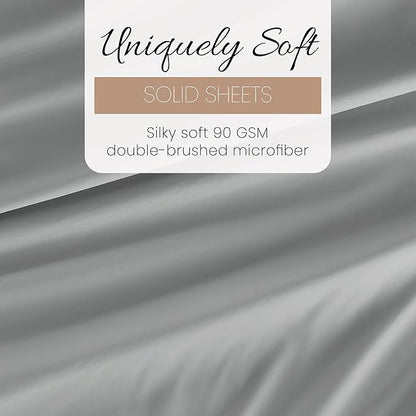 Linen Market Double-Brushed Microfiber California King Sheet Set 4 Piece – Oeko-TEX Certified Ultra Soft & Wrinkle-Free - 16" Deep Pocket Sheets Easy Care Cal-King Size - Light Gray