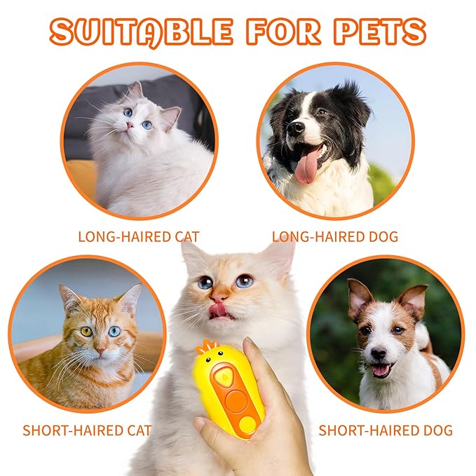 3-in-1 Rechargeable Steam Brush for Cats & Dogs - Anti-Static Spray Pet Grooming Brush with Warm Mist Massage, Hair Shedding Control, Detangling Comb & Cleaning Tool for Effective Deshedding-Mewly Pet