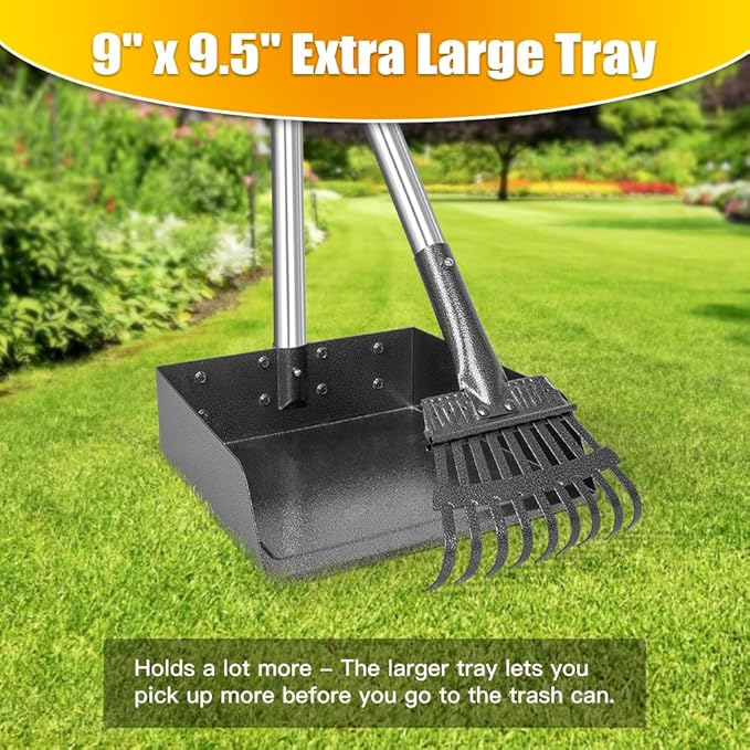 TOOGE Larger Pooper Scooper, Dog Pooper Scooper for Large Medium Small Dogs Heavy Duty Long Handle Metal Tray Rake Shovel Set for Yard Grass-Mewly Pet