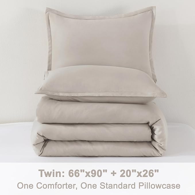 Litanika Linen Grey Comforter Set Twin/Twin XL Size, 2 Pieces Lightweight Solid Bedding Comforter Set, All Season Fluffy Bed Set (66x90In Comforter & 1 Pillowcase)