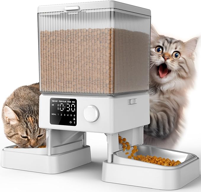 oneisall Automatic Cat Feeder for 2 Cats, 20 Cups/5L Automatic Cat Food Dispenser for Small Pets Indoor, Timed Cat Feeder for Dry Food(White)-Mewly Pet