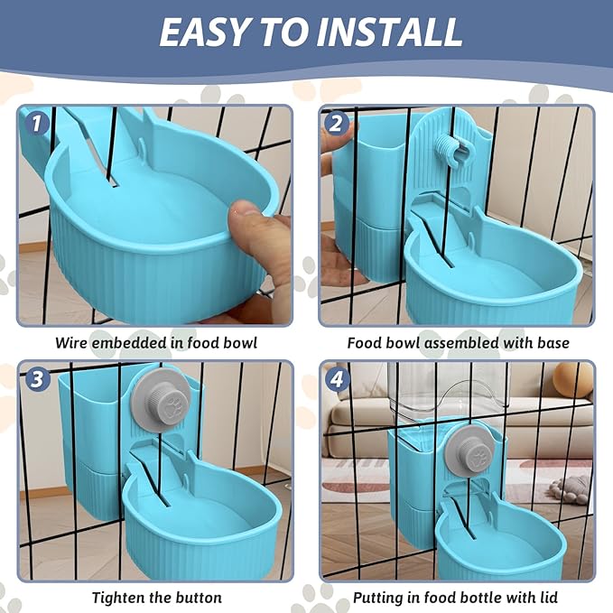 Fhiny Rabbit Food Dispenser, 40oz Large Capacity Hanging Gravity Bunny Feeder for Cage Automatic Guinea Pig Feeding Bowls Pet Food Storage for Guinea Pig Bunny Ferret Chinchilla Cat Puppy-Mewly Pet