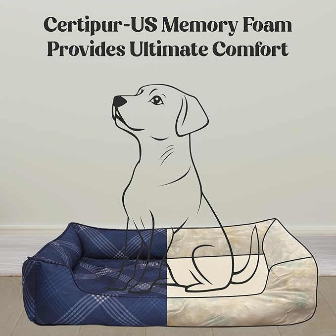 Orthopedic Bolster Dog Bed – CertiPUR-US Foam, Recycled Polyester Canvas, Washable Cover, Anti-Slip Bottom, Large, Pink Check – Stylish Designer Dog Sofa-Mewly Pet