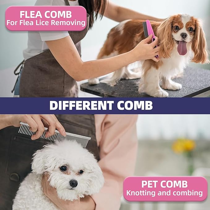 Dog Brush for Shedding,9 PCS in One Pet Slicker Hair Brush Kit with Pet Nail Clipper and File - Dog Cat Grooming Deshedding Undercoat Rake Brush Comb for All Small Large Dogs Cats Pink-Mewly Pet