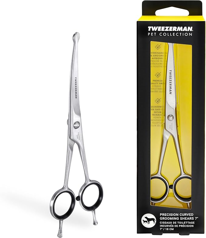 Tweezerman 7" Pet Grooming Scissors with Safety Round Tips, Professional Curved Grooming Shears for Dogs and Cats-Mewly Pet