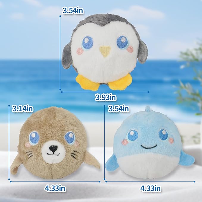 DKING 3Pack Squeaky Dog Balls,2 in1 Funny Puppy Ball Toys,Birthday Dog Toy for Small Medium Dogs (Ocean Ball)-Mewly Pet