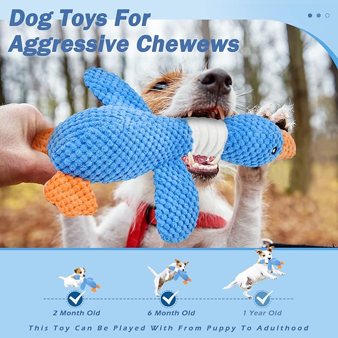 Vitscan Upgraded Goose Indestructible Dog Toys for Aggressive Chewers Small Medium Large Breed, Crinkle Squeaky Plush Dog Puppy Chew Toys for Teething, Duck Puppy Toys-Mewly Pet