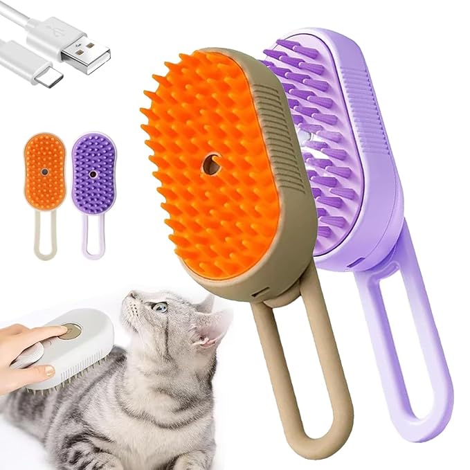 Cat Steam Brush for Shedding, 4 in 1 Rechargeable Steam Brush for Cats and Dogs, Anti-Static, Massage-Mewly Pet