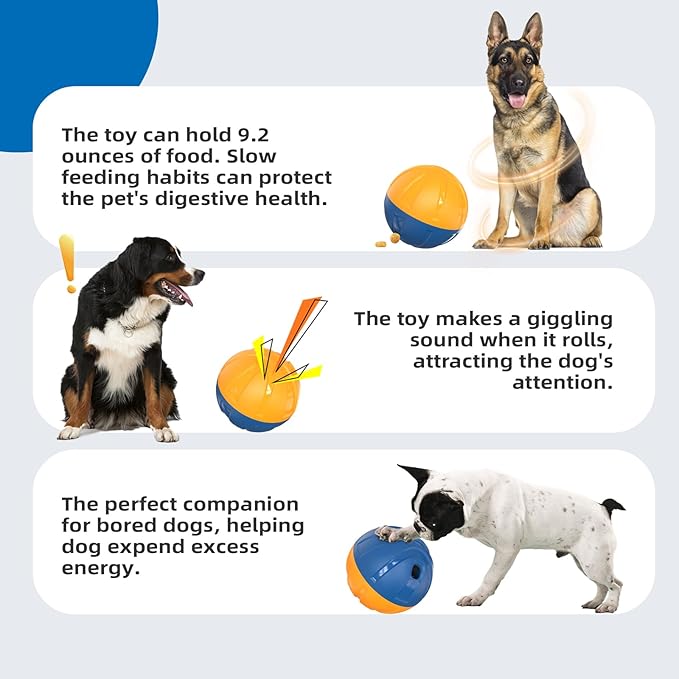 KADTC Dog Treat Giggling Ball - Adjustable Food Dispensing Speed - Puppy Basketball Toy - Puzzle Slow Feeder Mind Game for Medium/Large/Extra L Aggressive Chewers Breed-Mewly Pet