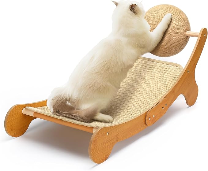 Outamateur Sisal Cat Scratcher Bed, Cat Hammock Chair, 3 in 1 Cats Scratcher Lounge, Cats Mini Beach Chair with Toy Ball, Pet Beds with Removable Sisal Pad for Indoor Small Animal, Puppy, Rabbit-Mewly Pet