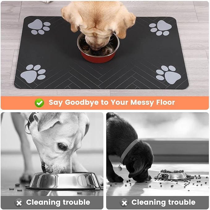 Pet Feeding Mat-Absorbent Pet Placemat for Food and Water Bowl, with Waterproof Rubber Backing, Quick Dry Water Dispenser Mat for Dog and Cat (17"x27", Coffee)-Mewly Pet