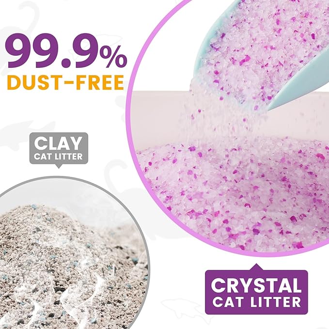 NEWORD Crystals Cat Litter Lightly Scented Litter Superior Odor Control 7 lbs Total Soft-On-Paws Low Tracking Dust-Free Purple Silica Gel, Lavender-Mewly Pet