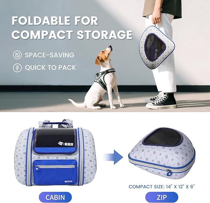 Cat and Dog Backpack Carrier, Foldable Breathable Pet Carrier Backpack with Mesh Ventilation, Large Portable Outing Traveling Pet Bag for Small, Medium Cats, Small Dogs, Blue-Mewly Pet