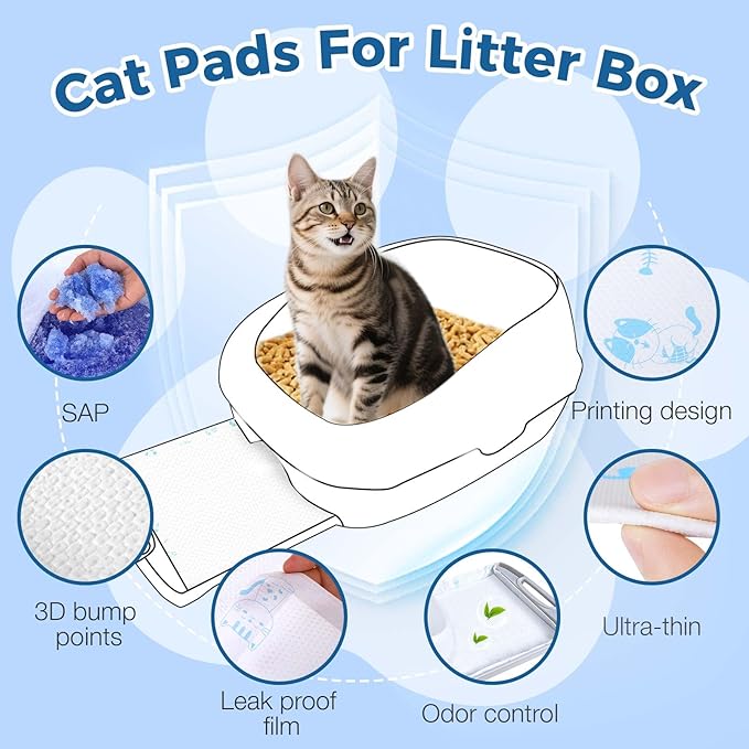 Cat Pads 50 ct Super Absorbent Pet Pee Pads Compatible with Tidy Cats Breeze Litter System 16.9x11.4 Inch Litter Pad for Litter Box-Mewly Pet