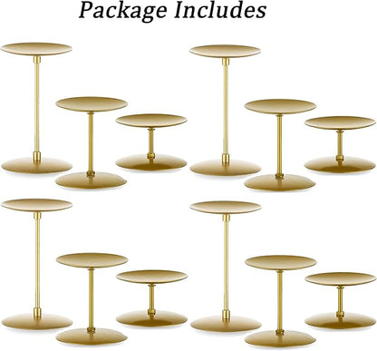 Pillar Candle Holders Candelabra Gold - Set of 12 Bulk Candle Stand Iron Plate Minimalism Modern Home Mantel Dinning Table Decorations Centerpiece for Wedding, Party, Housewarming, Events