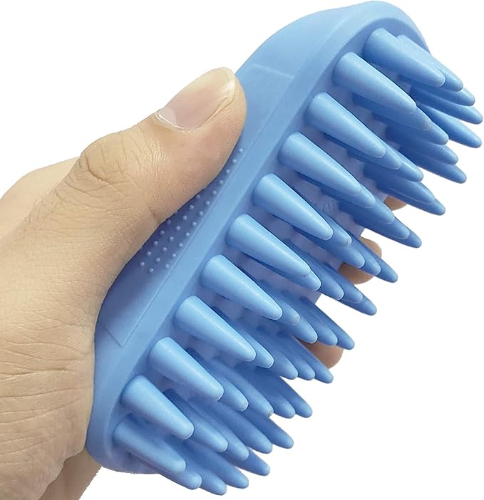 Pet Silicone Shampoo Brush for Long & Short Hair Medium Large Pets Dogs Cats, Anti-skid Rubber Dog Cat Pet Mouse Grooming Shower Bath Brush Massage Comb (Blue (New))-Mewly Pet