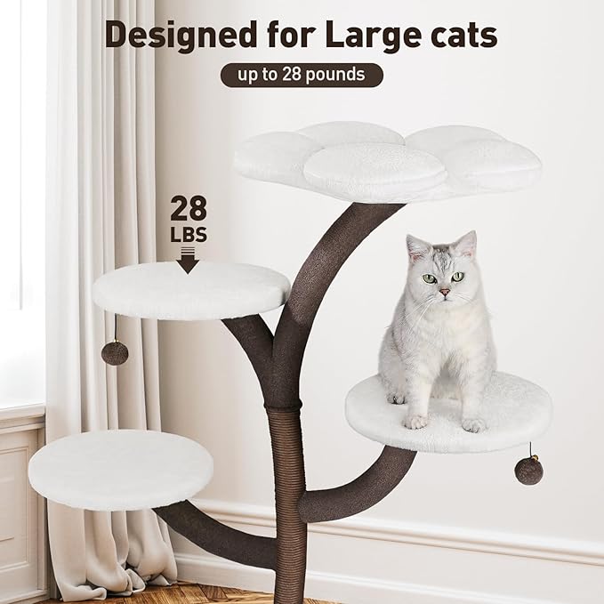 Multi-Level Modern Cat Tree, All-in-One Cat Tower with Scratching Post, Flower Cat Tree Houses for Indoor Cats-Mewly Pet