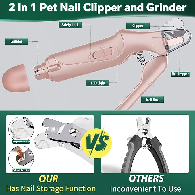 2 in 1 Cat Nail Clippers & Dog Nail Clippers Trimmers for Large Medium Small Dogs Cats Claw Trimmer Quick Sensor and Safety Guard USB Rechargeable with 2 LED Lights Dogs Nail Trimmer-Mewly Pet