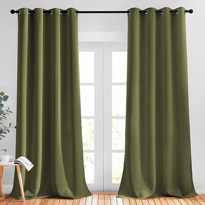 NICETOWN Room Darkening Curtains for Windows 90 inch Length - Grommet Energy Saving Thermal Drapes Sound Reducing Heat Blocking Window Treatments for Living Room (Olive, 2 Panels, W52 x L90)