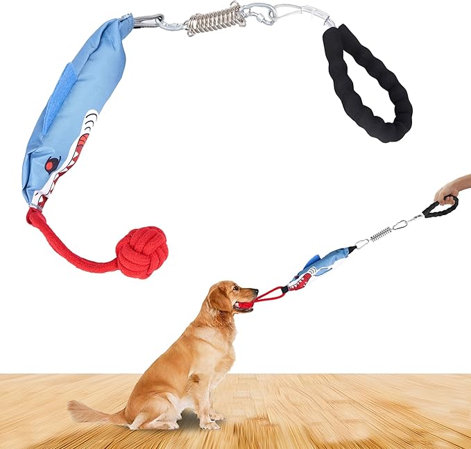 Dog tug of war Toy with Handle,Interactive Dog Toys with Squeak for Aggressive chewers, Durable Bungee Cord Toy with chew Ball-Mewly Pet